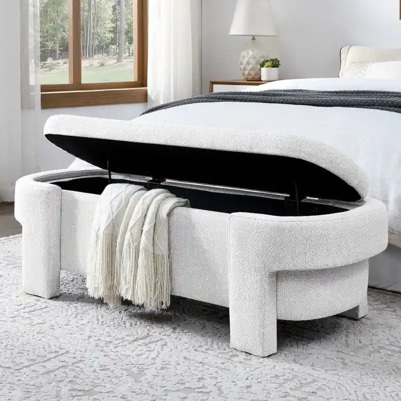 Banc rembourré en tissu de lin avec grand espace de rangement