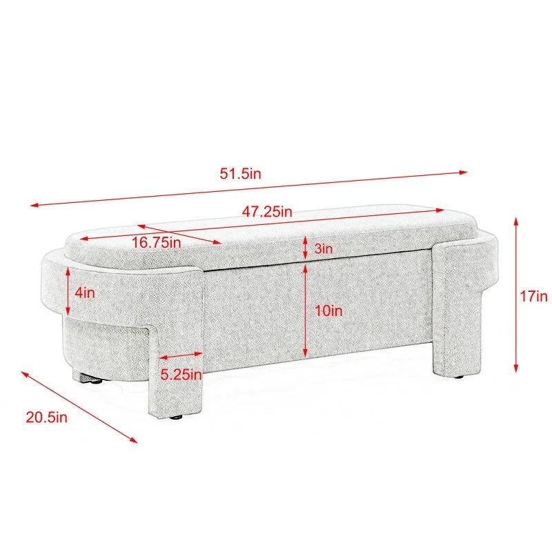 Banc rembourré en tissu de lin avec grand espace de rangement