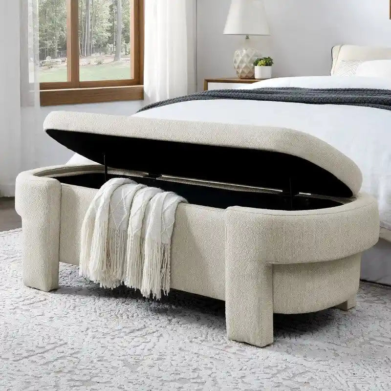 Banc rembourré en tissu de lin avec grand espace de rangement