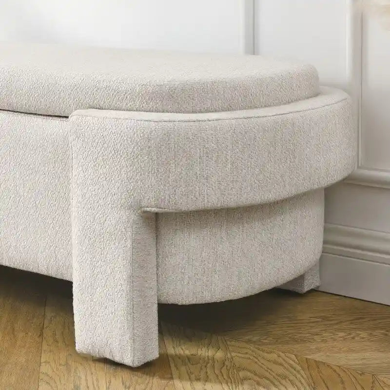 Banc rembourré en tissu de lin avec grand espace de rangement