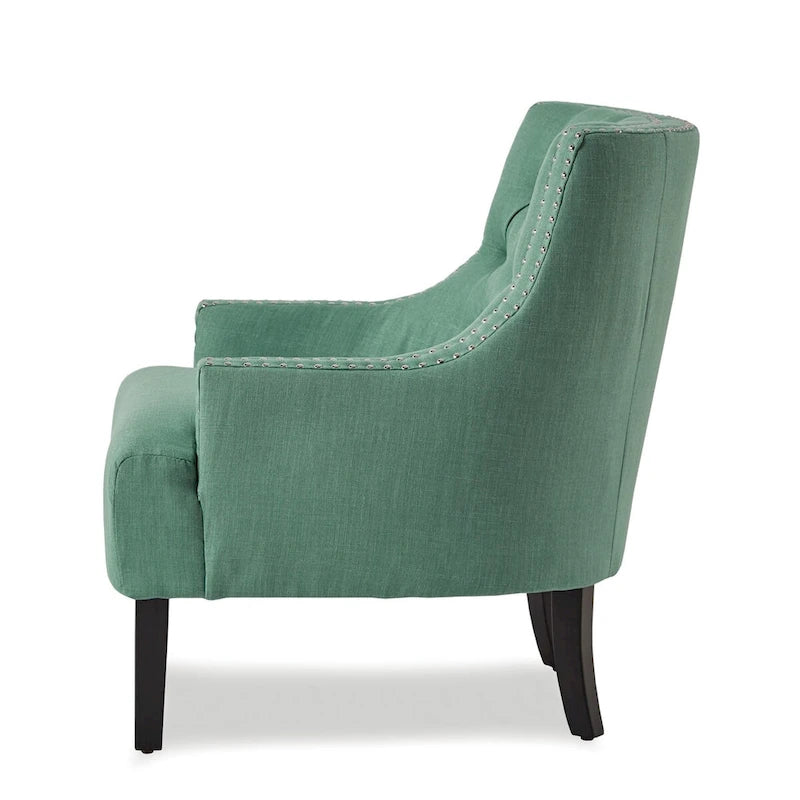 Fauteuil d'appoint en chenille sarcelle avec dossier capitonné