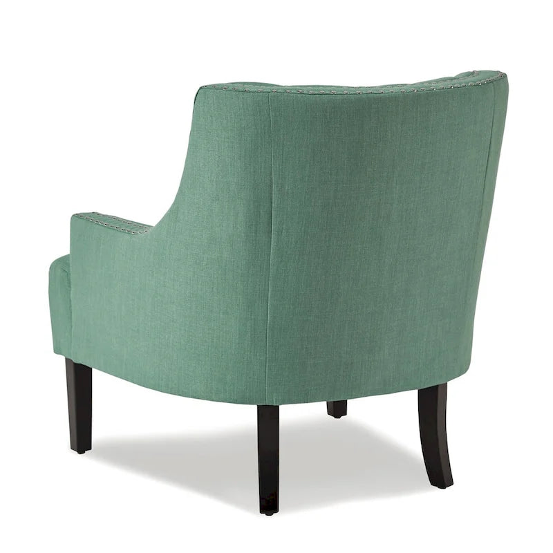Fauteuil d'appoint en chenille sarcelle avec dossier capitonné