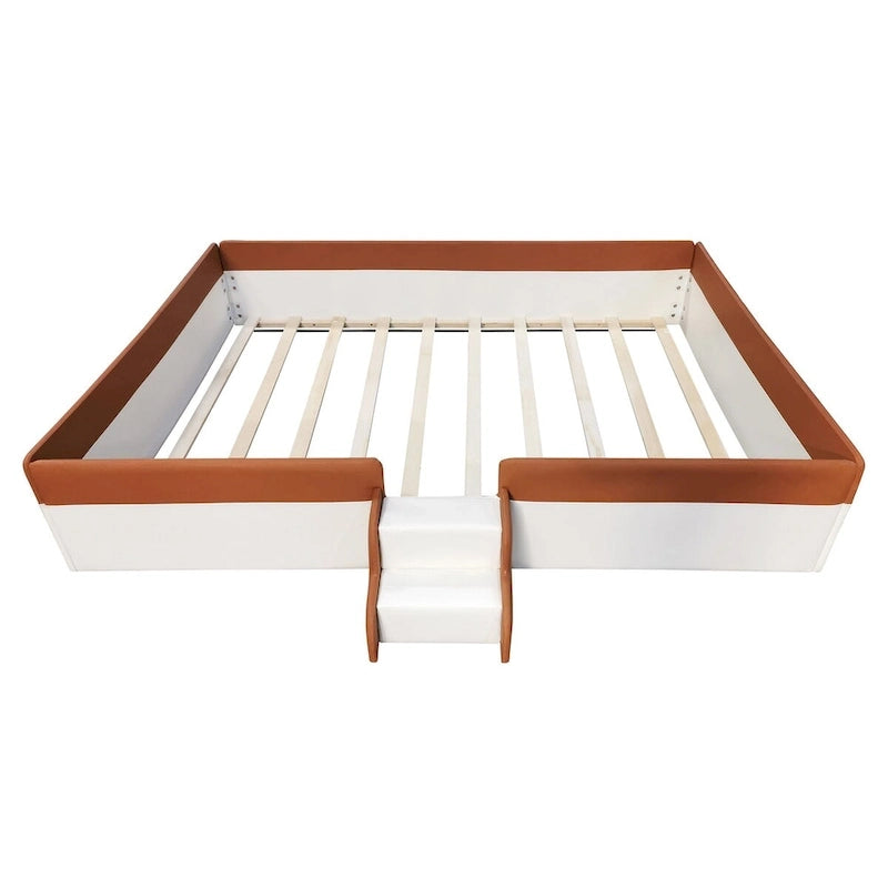 Cadre de lit de repos capitonné King Size avec clôture et escalier