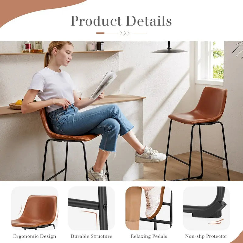 Tabourets de bar en cuir de 76 cm de hauteur de comptoir
