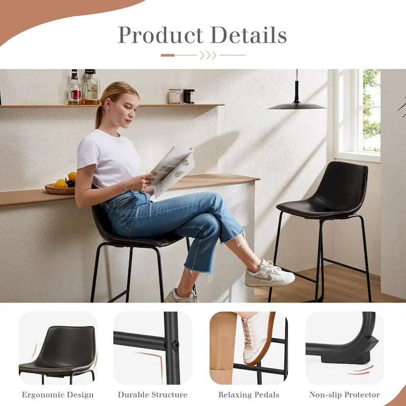 Tabourets de bar en cuir de 76 cm de hauteur de comptoir