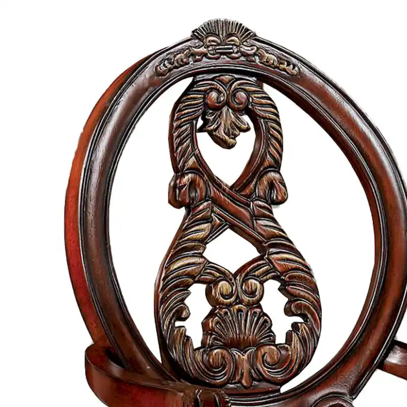 Chaise de salle à manger de 28 pouces, dossier sculpté en bois marron, tissu beige