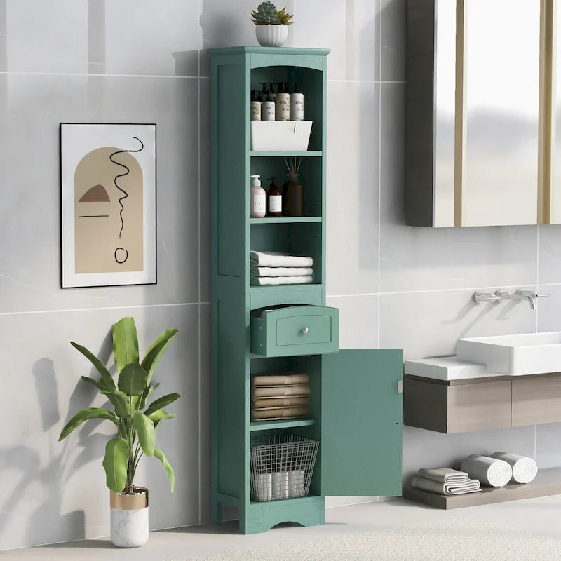Armoire de rangement de salle de bain autoportante de 67 po avec portes et étagères réglables