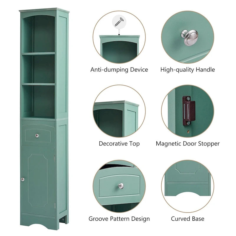 Armoire de rangement de salle de bain autoportante de 67 po avec portes et étagères réglables