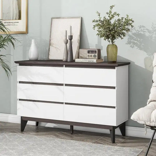 Commode double 6 tiroirs avec tiroirs larges, commode blanche pour chambre à coucher, commode de rangement en bois pour salon couloir