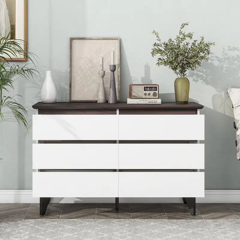 Commode double 6 tiroirs avec tiroirs larges, commode blanche pour chambre à coucher, commode de rangement en bois pour salon couloir