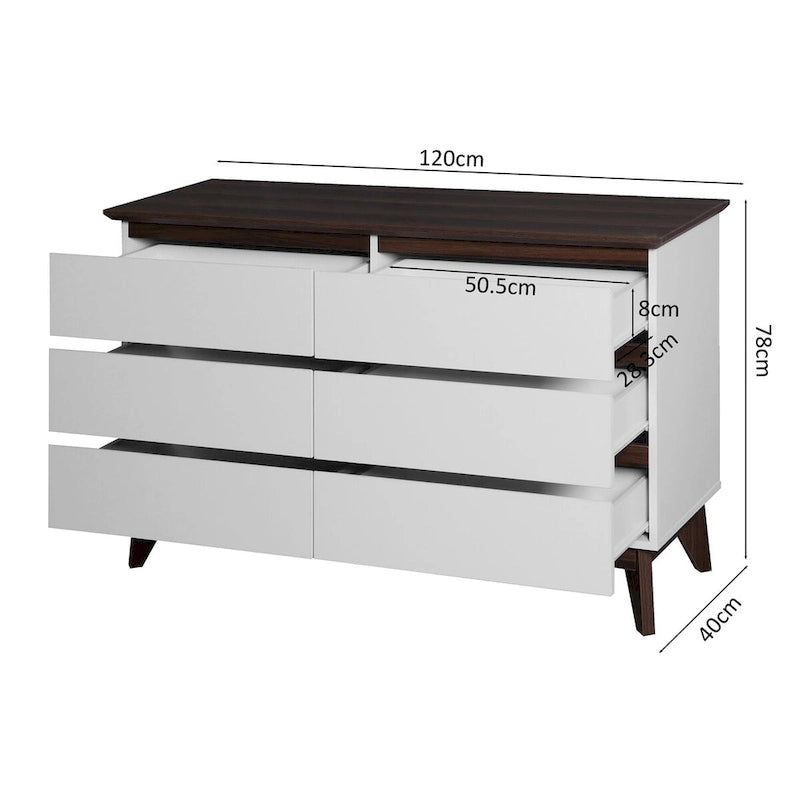 Commode double 6 tiroirs avec tiroirs larges, commode blanche pour chambre à coucher, commode de rangement en bois pour salon couloir