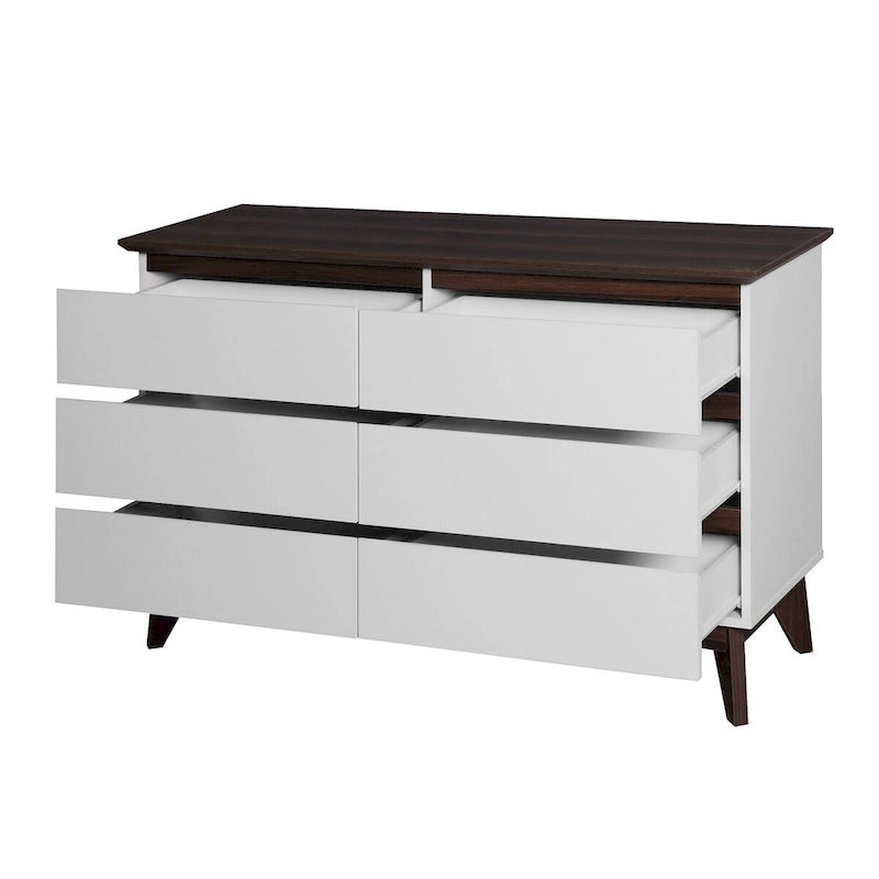 Commode double 6 tiroirs avec tiroirs larges, commode blanche pour chambre à coucher, commode de rangement en bois pour salon couloir